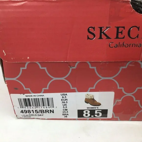 Skechers NIB Elm Cold Day Boots Booties Women's Size 8.5 Brown Faux Fur Lace Up - Picture 8 of 9